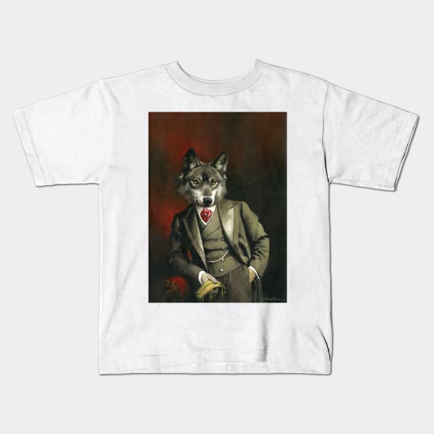 Victorian Mr Wolf Kids T-Shirt by mictomart